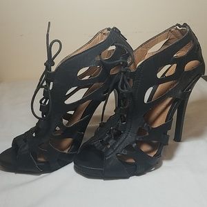 Black High Heels Faux Leather 7.5